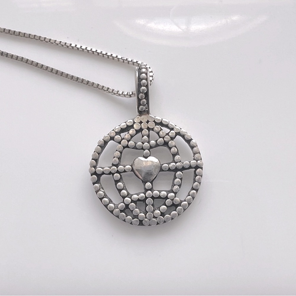 Designer Lori Bonn Sterling Silver Small World Token/Charm W Ss Necklace